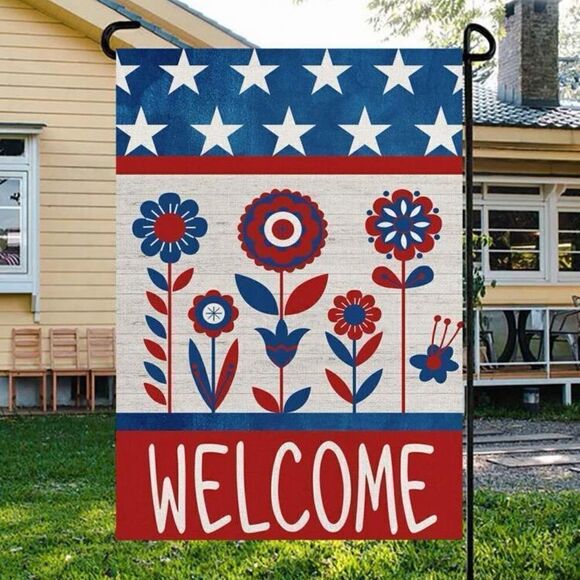 Welcome Floral Patriotic Garden Flag - Picture 2 of 6